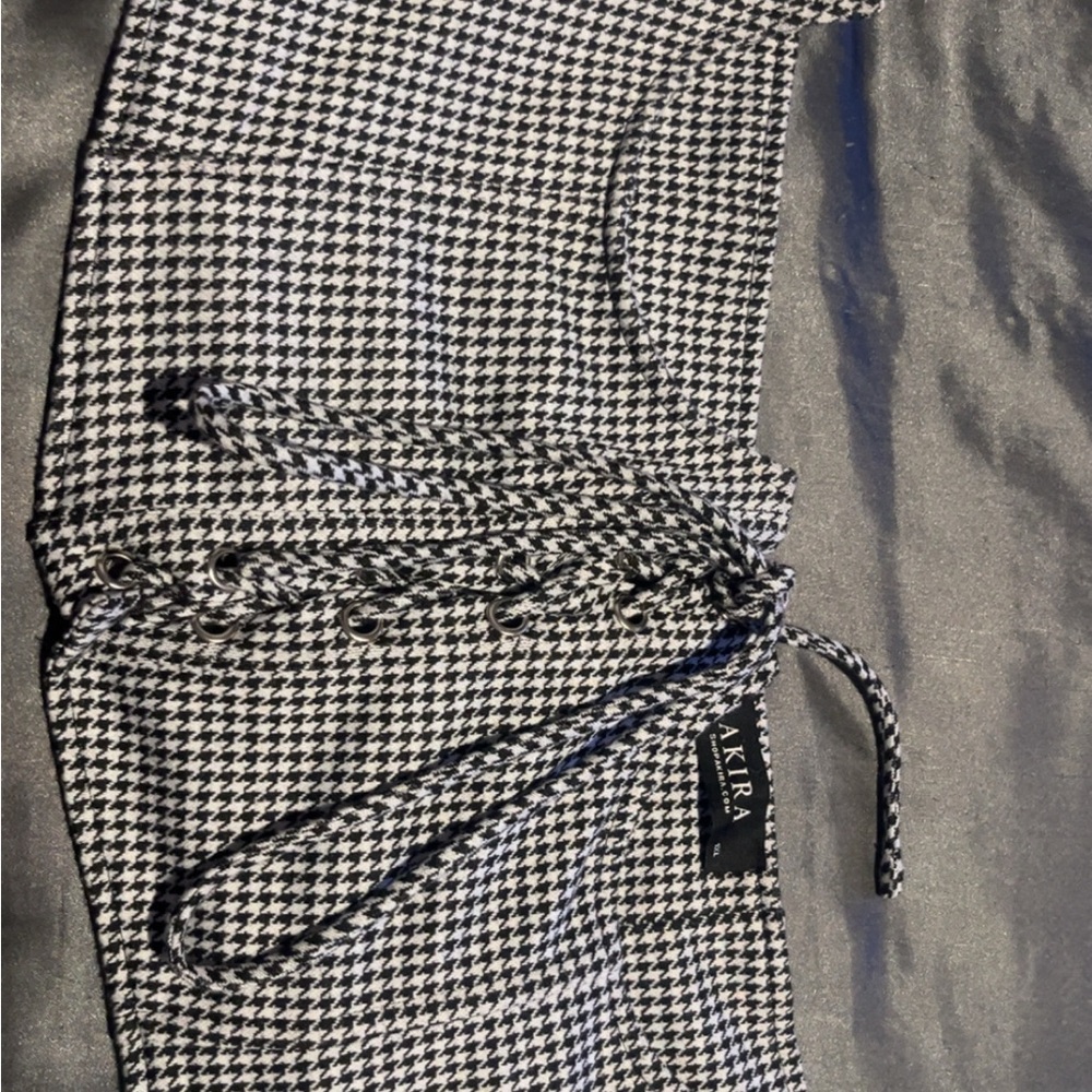 AKIRA Black and White Houndstooth Lace-Up corset